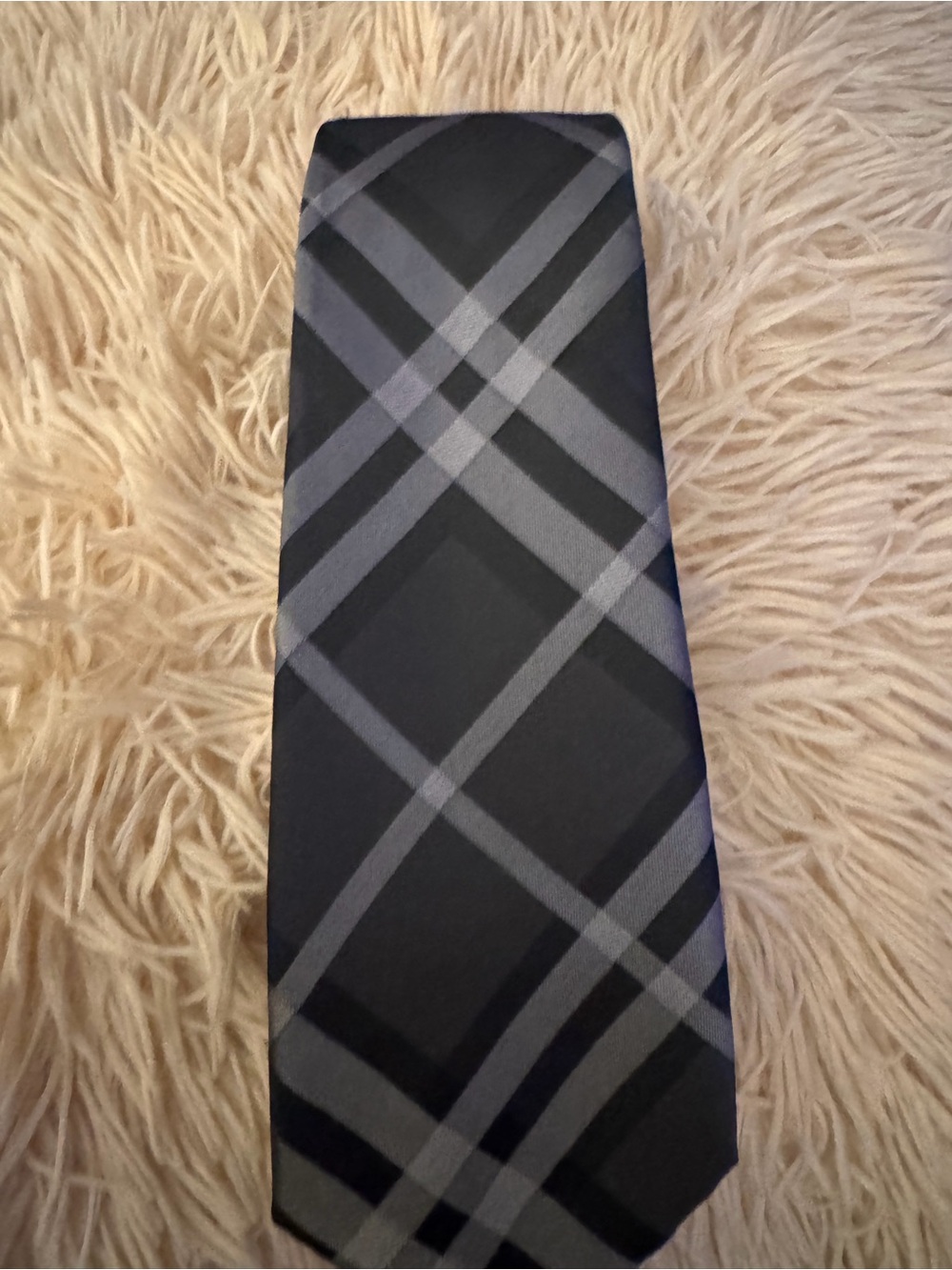 Burberry Black and Gray Plaid Silk Tie